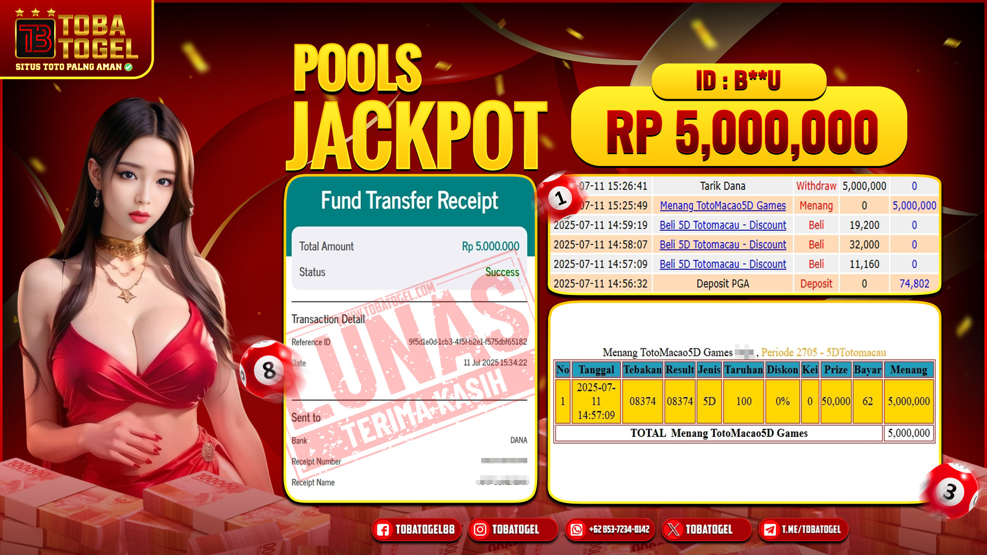 TOBATOGEL - JACKPOT TOGEL TOTOMACAU 5D 5 JUTA LUNAS ✅