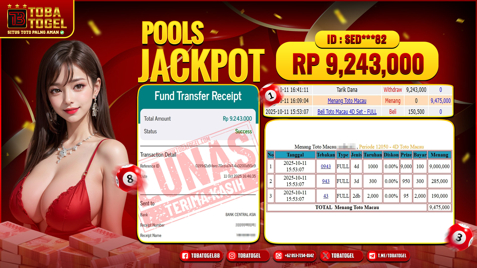 TOBATOGEL - JACKPOT TOGEL TOTOMACAU 9 JUTA LUNAS ✅