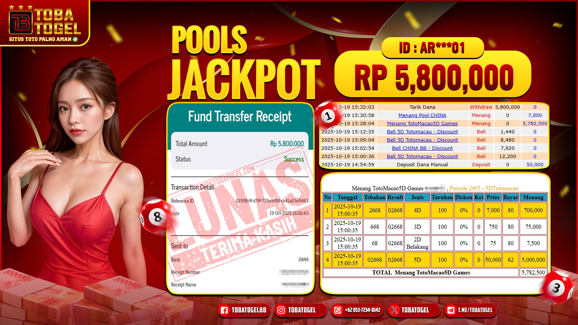 TOBATOGEL - JACKPOT TOGEL TOTOMACAU 5.8 JUTA LUNAS ✅