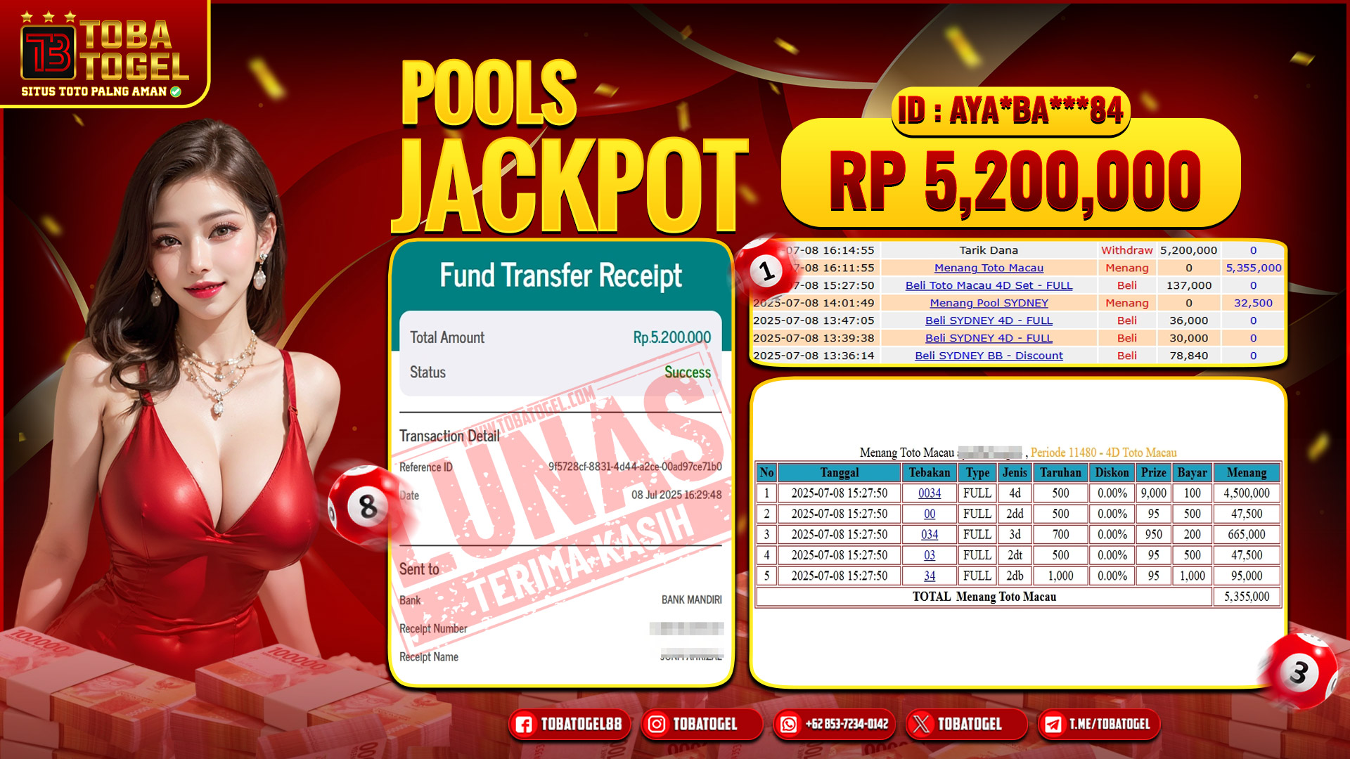 TOBATOGEL - JACKPOT TOGEL TOTOMACAU 5 JUTA LUNAS ✅