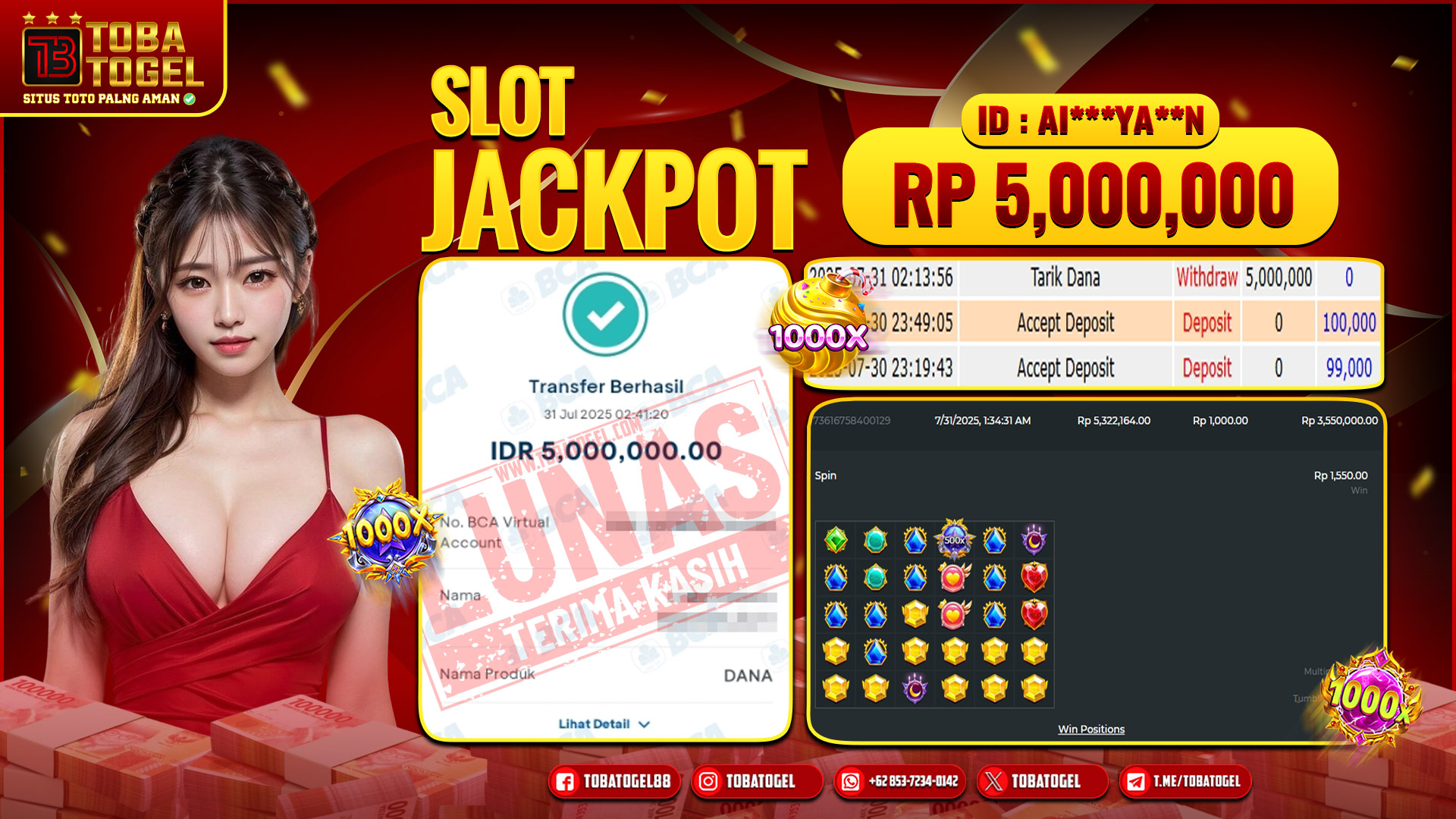 TOBATOGEL - JACKPOT SLOT PRAGMATIC PLAY 5 JUTA LUNAS ✅