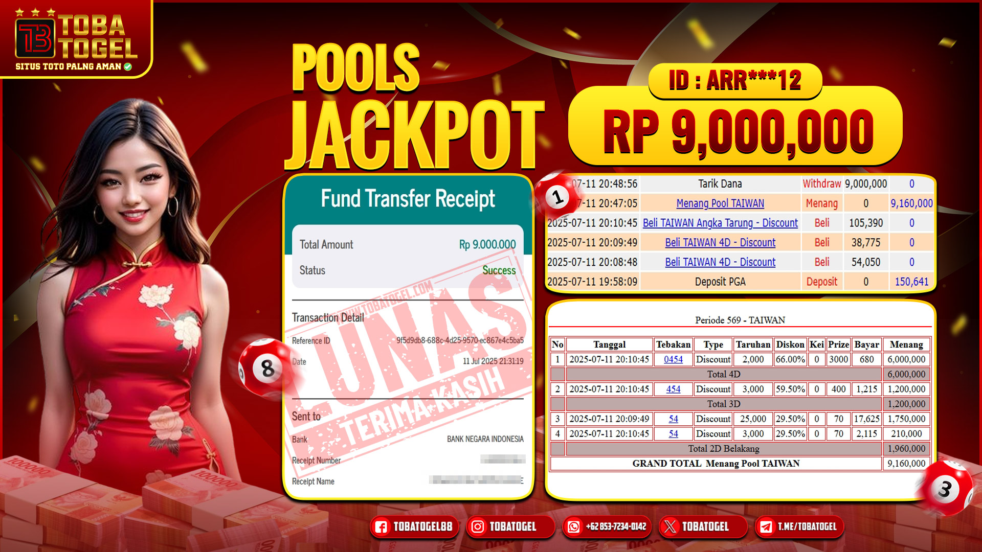 TOBATOGEL - JACKPOT TOGEL TAIWAN POOLS 9 JUTA LUNAS ✅