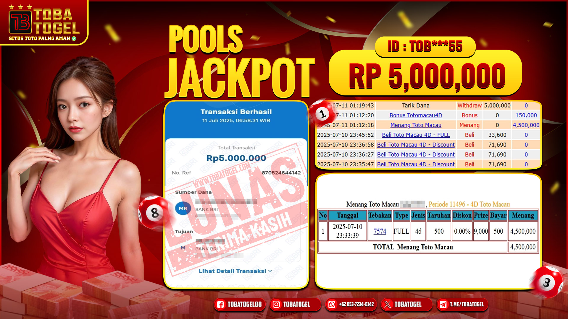 TOBATOGEL - JACKPOT TOGEL TOTOMACAU 5 JUTA LUNAS ✅