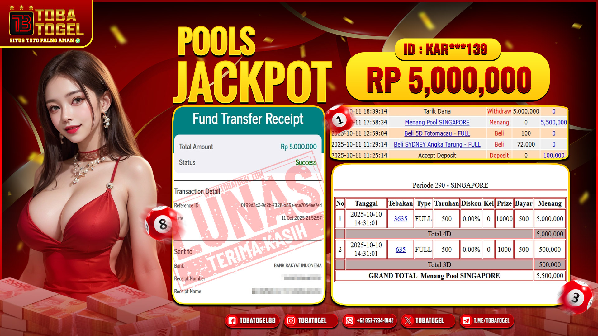 TOBATOGEL - JACKPOT TOGEL SINGAPORE 5 JUTA LUNAS ✅