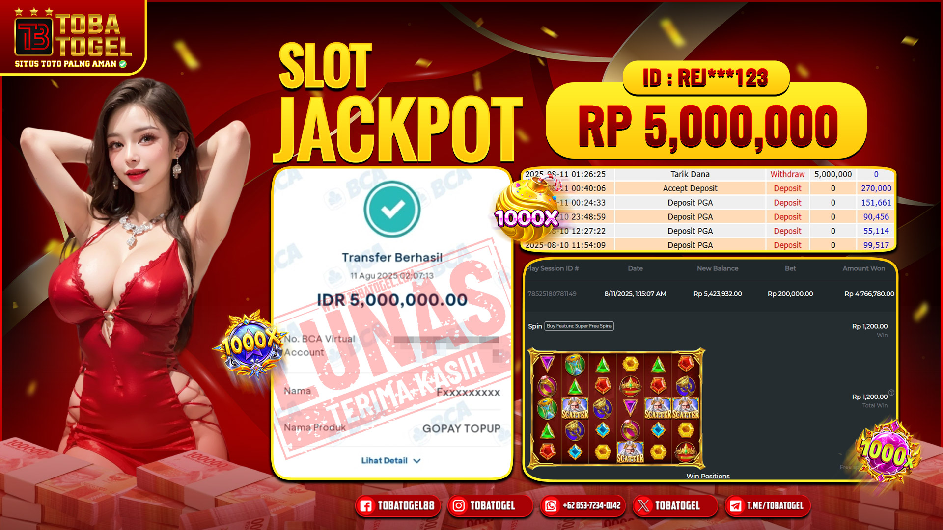 TOBATOGEL - JACKPOT SLOT PRAGMATIC PLAY 5 JUTA LUNAS ✅