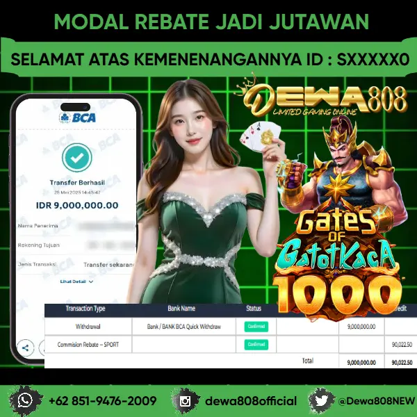 JACKPOT SLOT !! MENANG BESAR DI PERMAINAN GATES OF GATOT KACA 1000 !!! DEWA808 BAYAR LANGSUNG LUNAS SEBESAR Rp 9.000.000 !!!