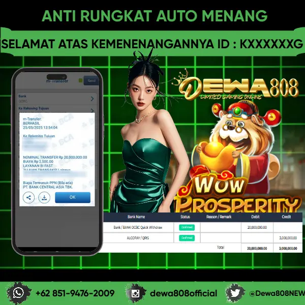 JACKPOT SLOT !! MENANG BESAR DI PERMAINAN PERMAINAN WOW PROSPERITY SEBESAR Rp 20.000.000 LANGSUNG DI BAYAR LUNAS OLEH DEWA808 !!