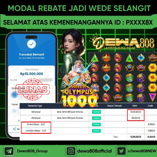 JACKPOT SLOT !! MENANG BESAR DI PERMAINAN GATES OF OLYMPUS 1000 SEBESAR Rp 15.000.000 DEWA808 DIBAYAR SECEPAT KILAT !!