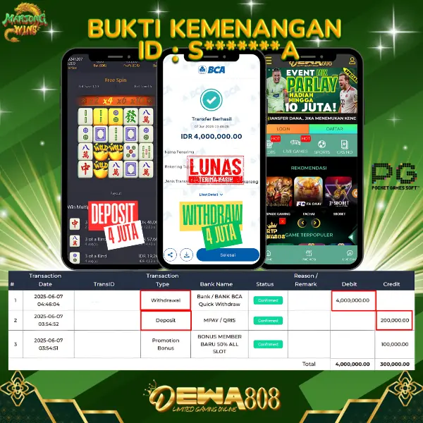 JACKPOT SLOT !! MMENANG BESAR DI PERMAINAN MAHJONG WAYS SEBESAR Rp 4.000.000 DEWA808 DIBAYAR SECEPAT KILAT !!